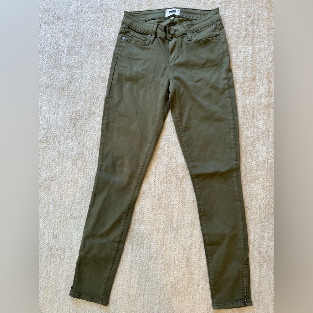 PAIGE denim green ankle zip jeans, size 26
